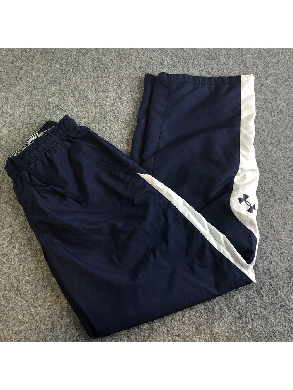 Under Armour Track Running Pants Men Medium Blue White Loose Lined Ankle Zip Y2K